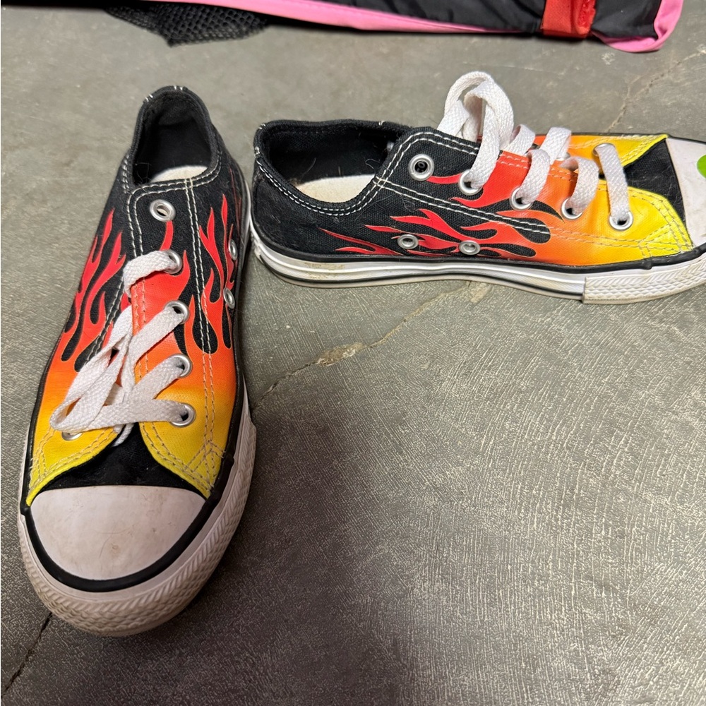 Flame print Converse trainers, size 1, worn a few times